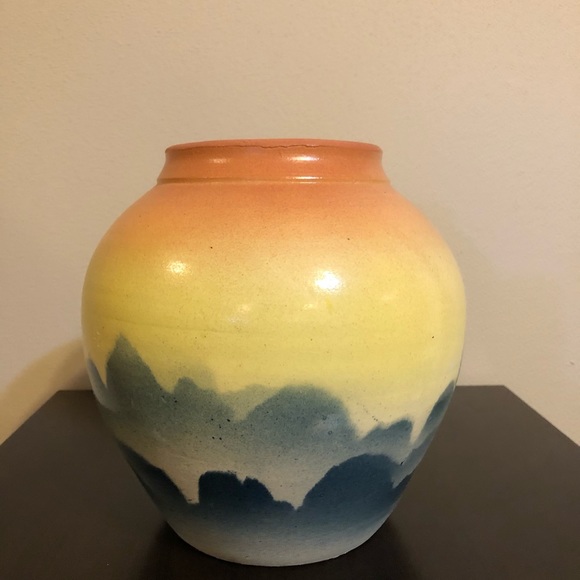 Colorful Abstract Print Orange Yellow & Blue Vase - Picture 6 of 6